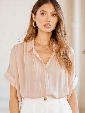 Lulus Everlee Light Pink Striped Button-up Top - Size S
